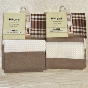 NWT! [Broyhill] Tan Cream Textured Durable Waffle Striped Shower Curtains 70x72